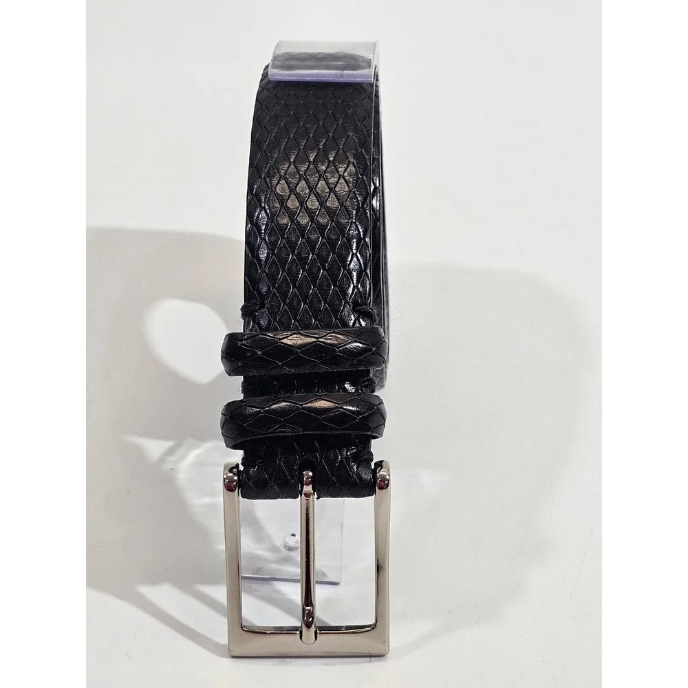 Bill Lavin Soft Collection Belt Mens 42 Black Embossed Leather Solid Brass Italy